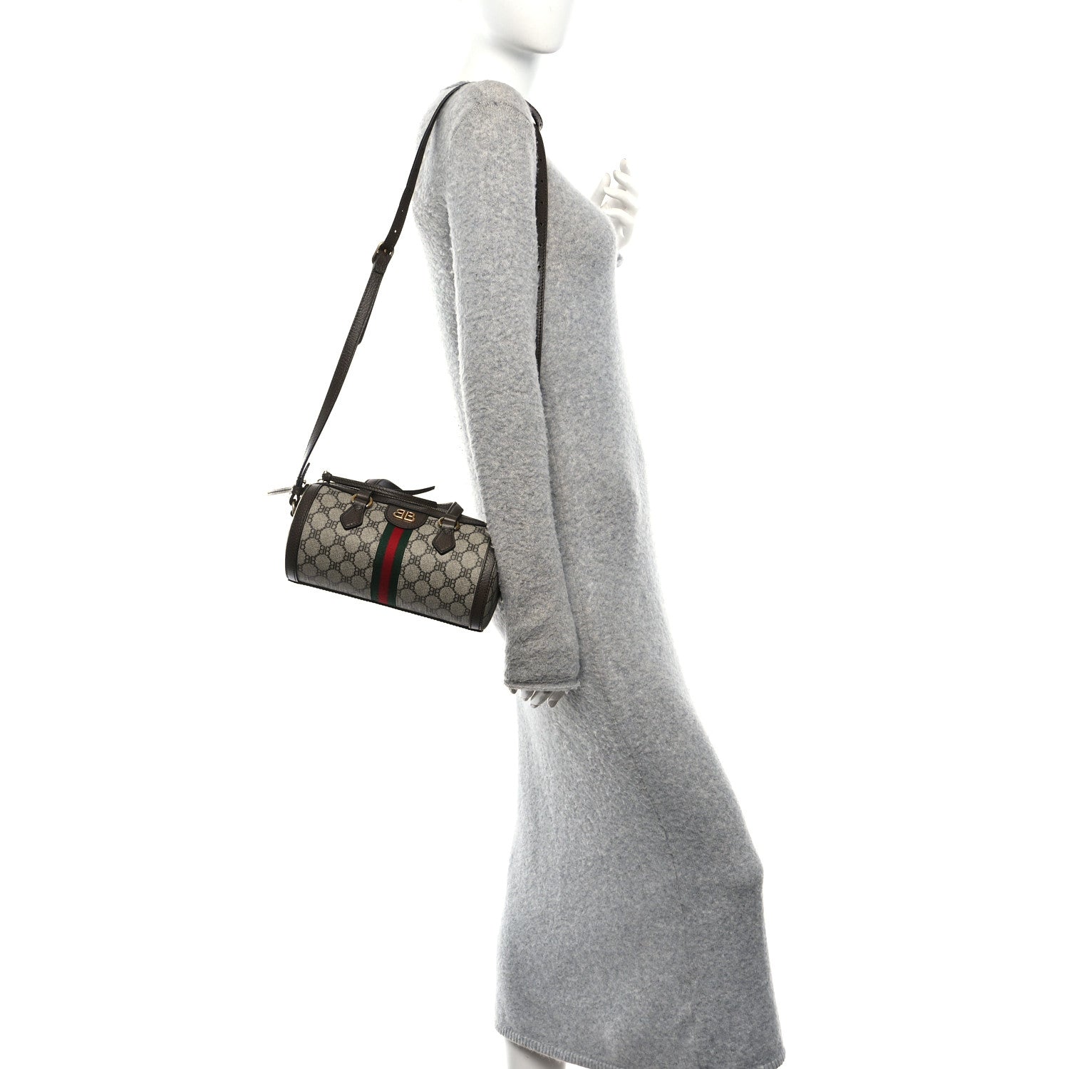 Gucci X BALENCIAGA BB Supreme Monogram Web Small Ophidia Boston Bag Beige New Acero 4 of 28