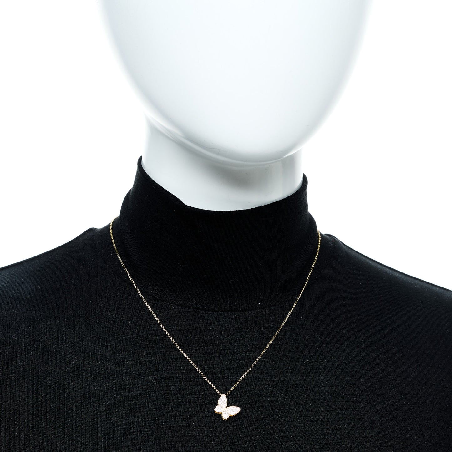 18K Yellow Gold Diamond Princess Butterfly Pendant Necklace
