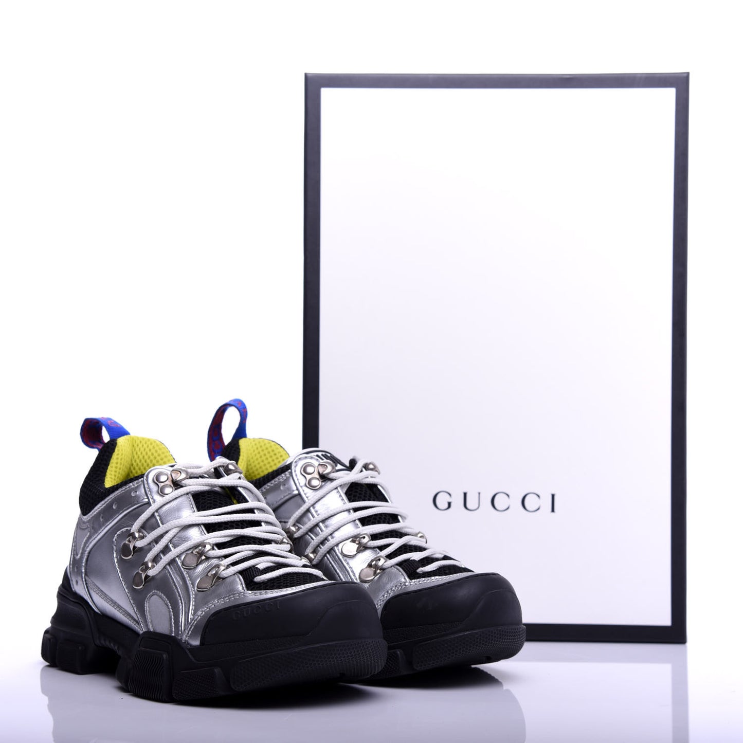 X SEGA Metallic Calfskin Mesh Womens Flashtrek Sneakers 35.5 Silver Black