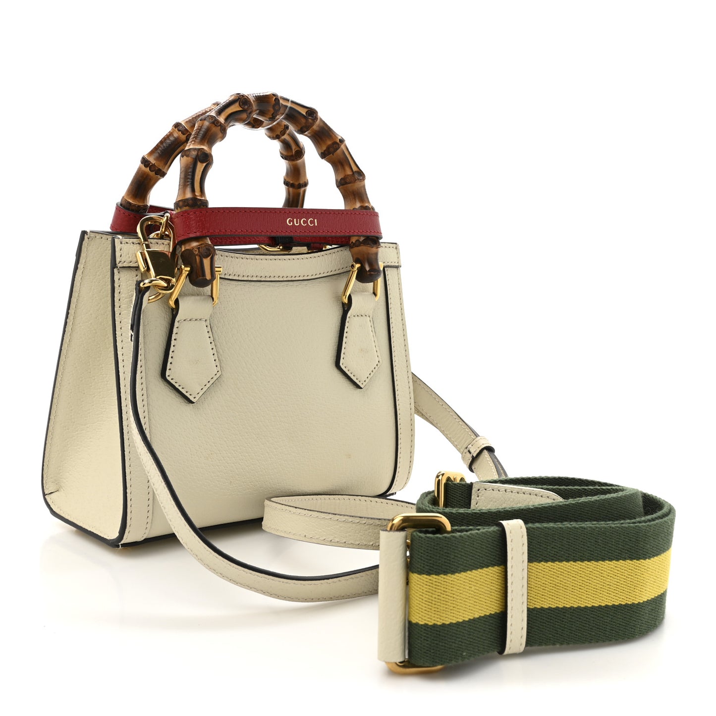 Textured Calfskin Web Mini Diana Tote Bag Mystic White