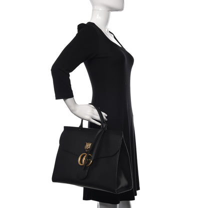 Gucci Calfskin Feline Medium GG Marmont Top Handle Bag Black 2 of 11