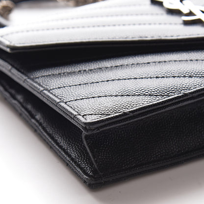 Saint Laurent Grain De Poudre Matelasse Chevron Monogram Envelope Chain Wallet Black 10 of 12