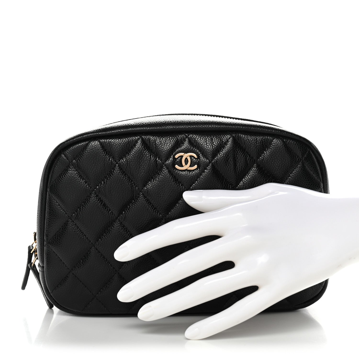 Chanel Caviar Quilted Medium Curvy Pouch Cosmetic Case Black 2 of 7