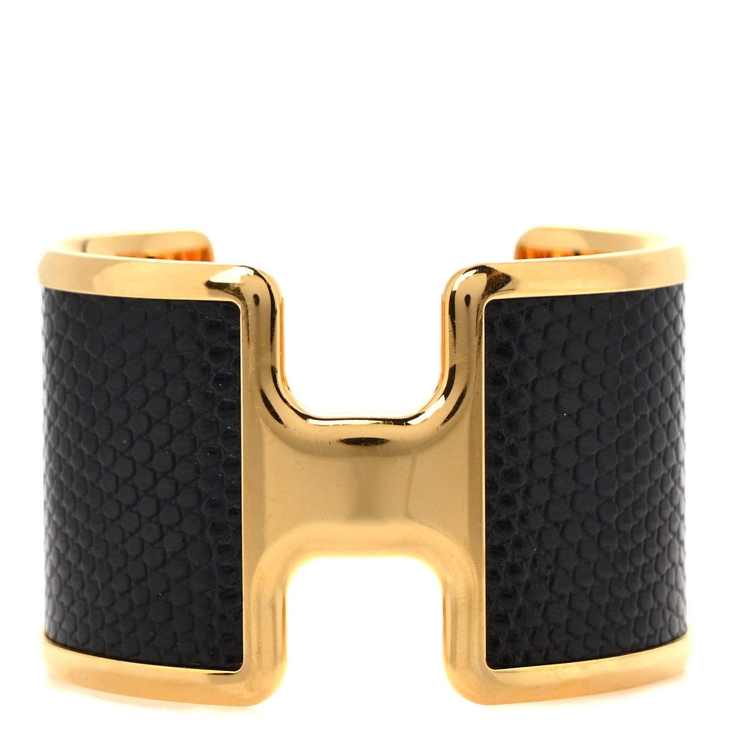 Hermes Lizard Olympe Cuff Bracelet Black 1 of 5