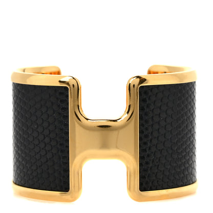 Hermes Lizard Olympe Cuff Bracelet Black 1 of 5