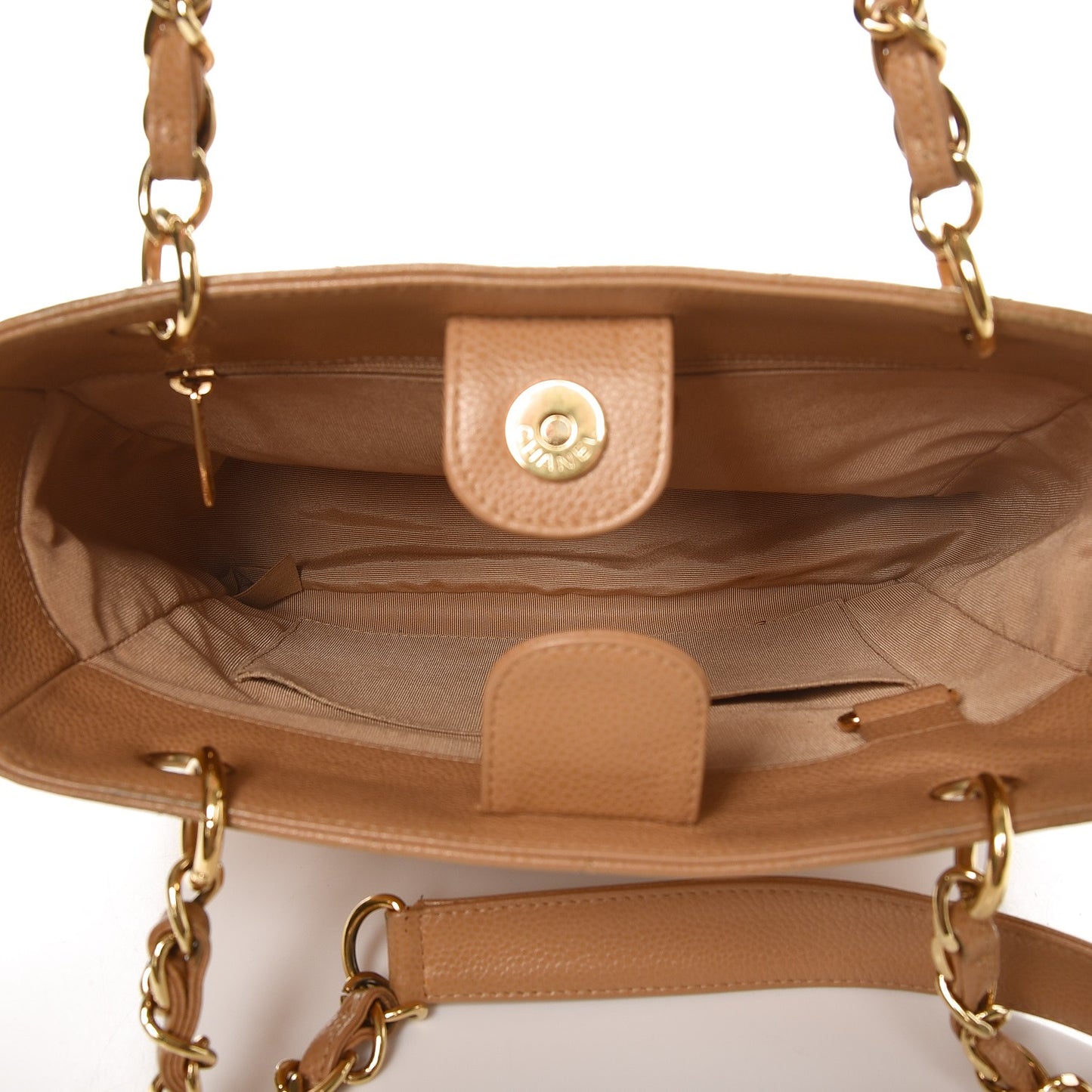 Caviar Quilted Petit Shopping Tote PST Dark Beige
