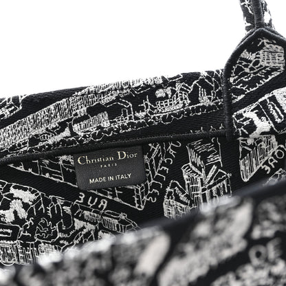 Christian Dior Canvas Embroidered Large Plan De Paris Book Tote Black White 6 of 11