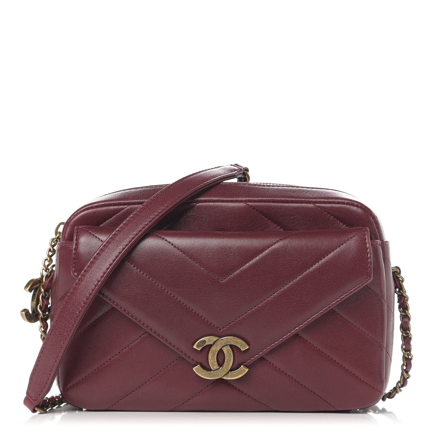 Chanel Shiny Lambskin Chevron Stitched Small Coco Camera Case Bag Burgundy 1 of 12