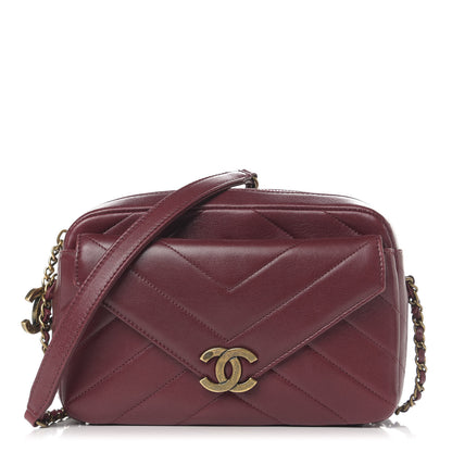 Chanel Shiny Lambskin Chevron Stitched Small Coco Camera Case Bag Burgundy 1 of 12