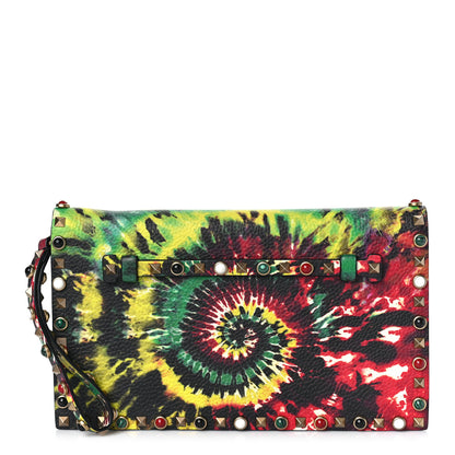 Valentino Garavani Pebbled Calfskin Tie Dye Rockstud Rolling Wristlet Clutch Multicolor 1 of 10