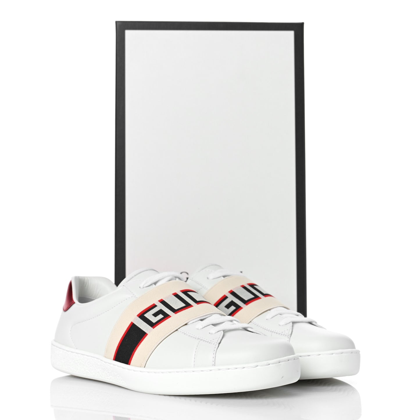 Calfskin Stripe Mens New Ace Sneakers 7 White Ecru Red Flame