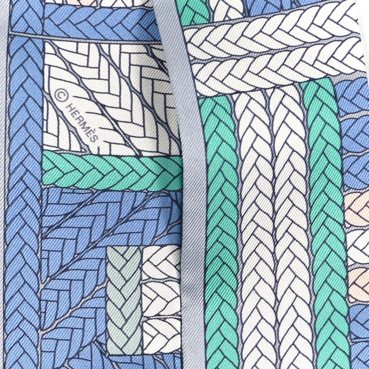 Hermes Silk Tresses H Twilly Bleu Jean Gris Perle 4 of 4