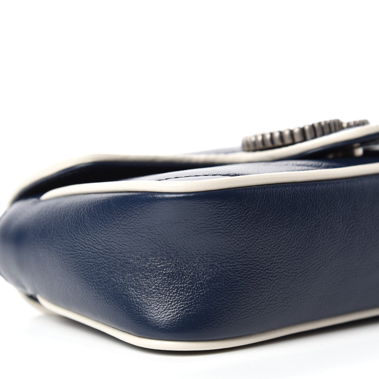 Vintage Effect Calfskin Matelasse Diagonal Super Mini Torchon GG Marmont Shoulder Bag Blue Agata Mystic White