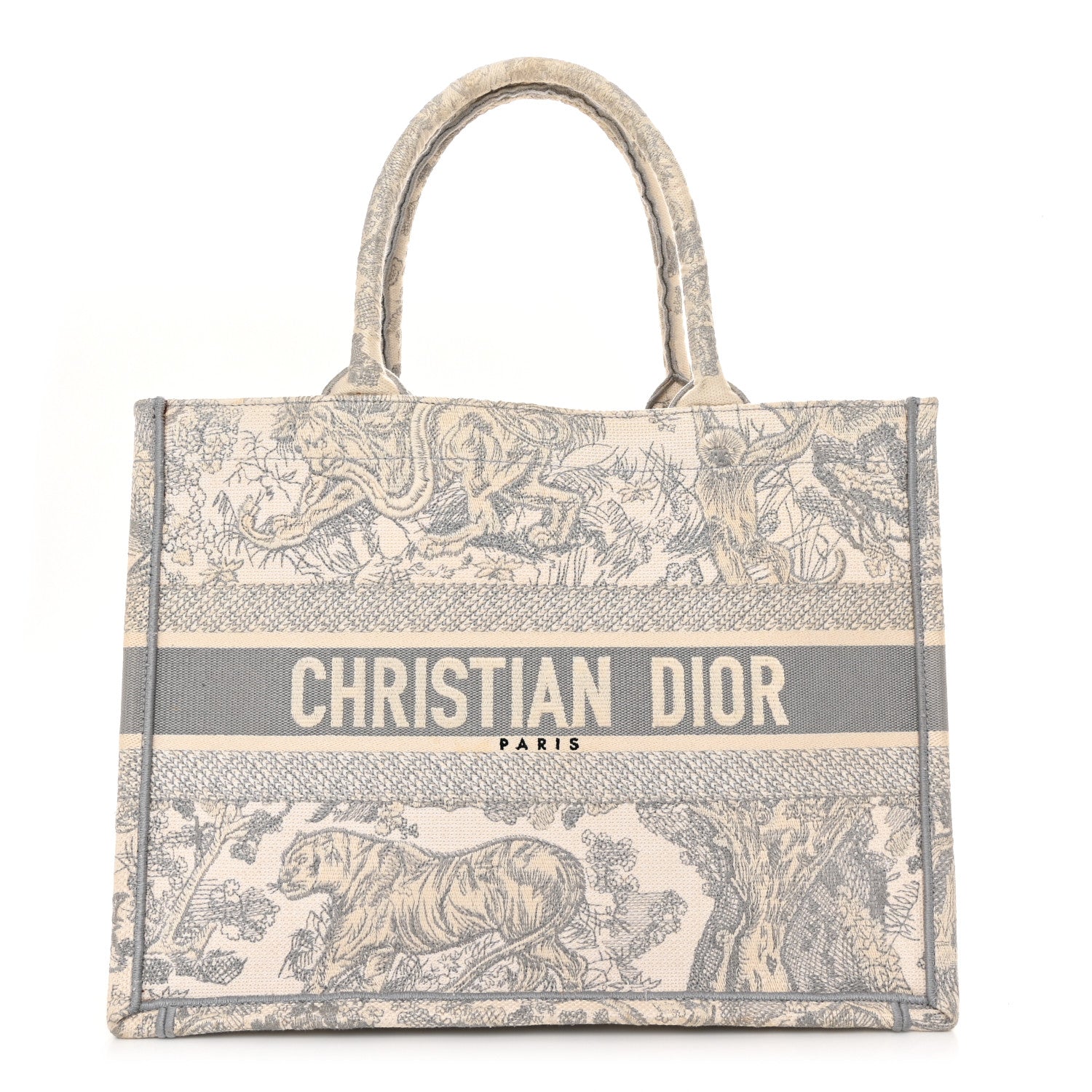 Christian Dior Canvas Embroidered Medium Dioriviera Toile De Jouy Book Tote Gray 1 of 15