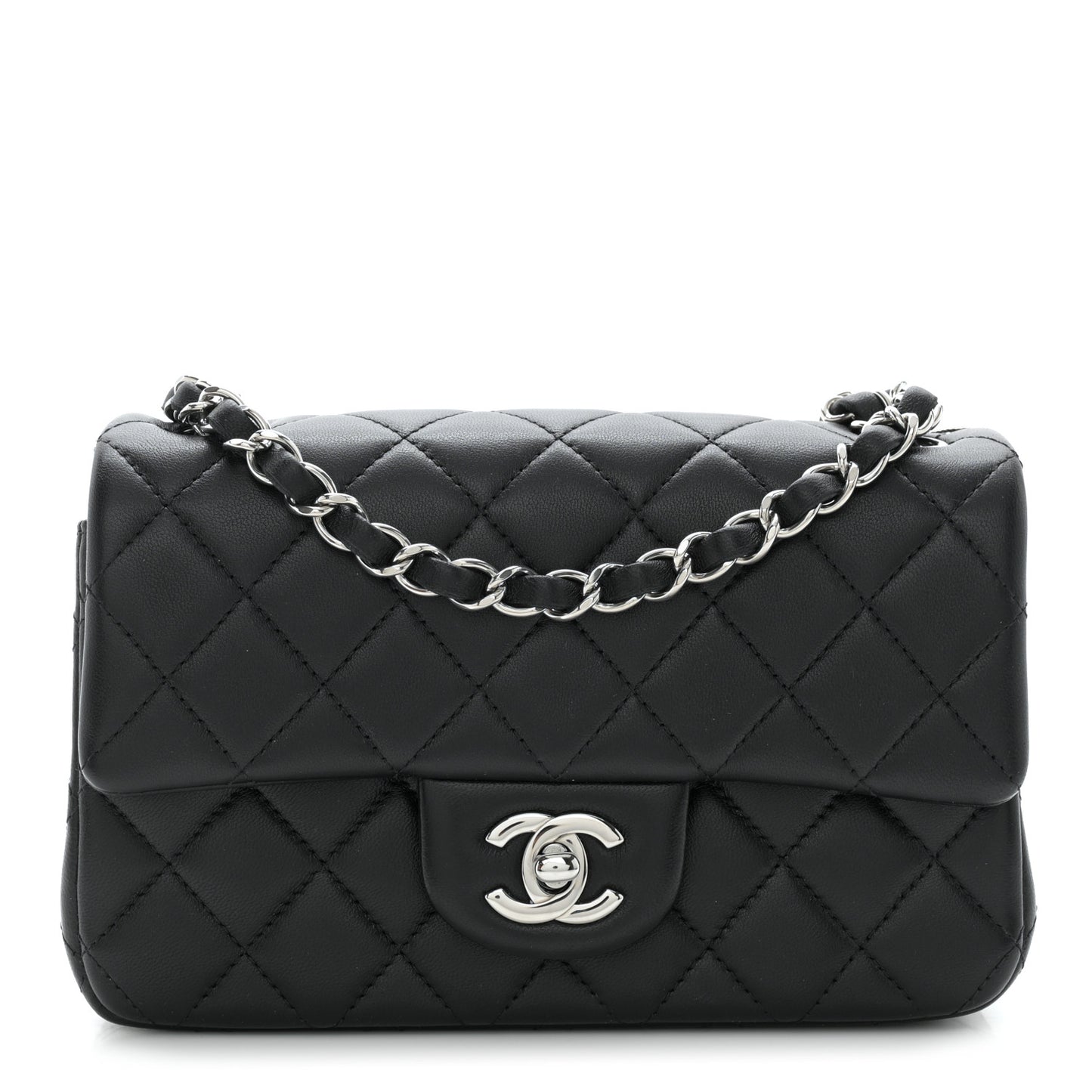 Lambskin Quilted Mini Rectangular Flap Black