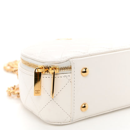 Chanel Lambskin Quilted Small Chic Riviera Top Handle Vanity Case White 9 of 11