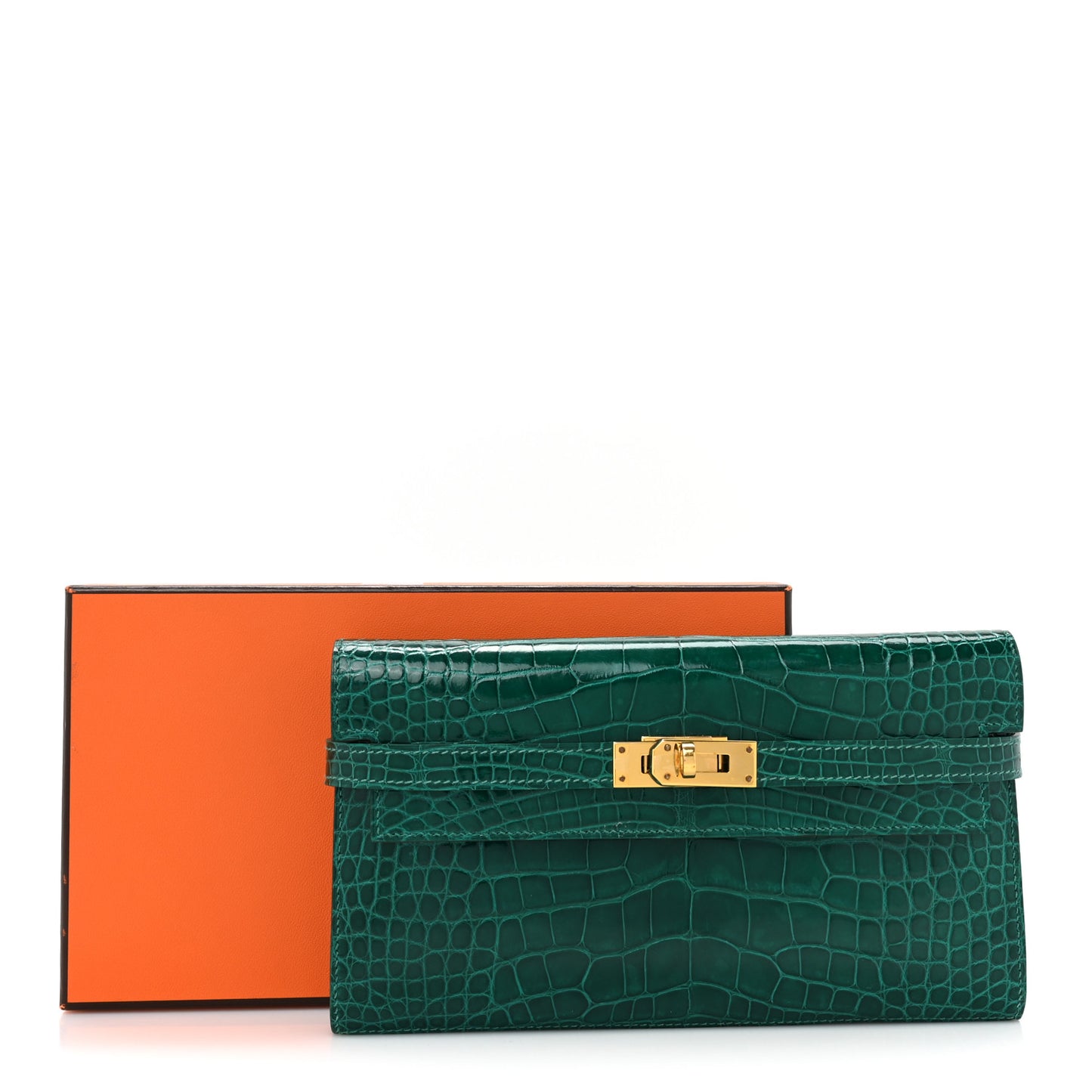 Shiny Alligator Kelly Wallet Longue Vert Emeraude