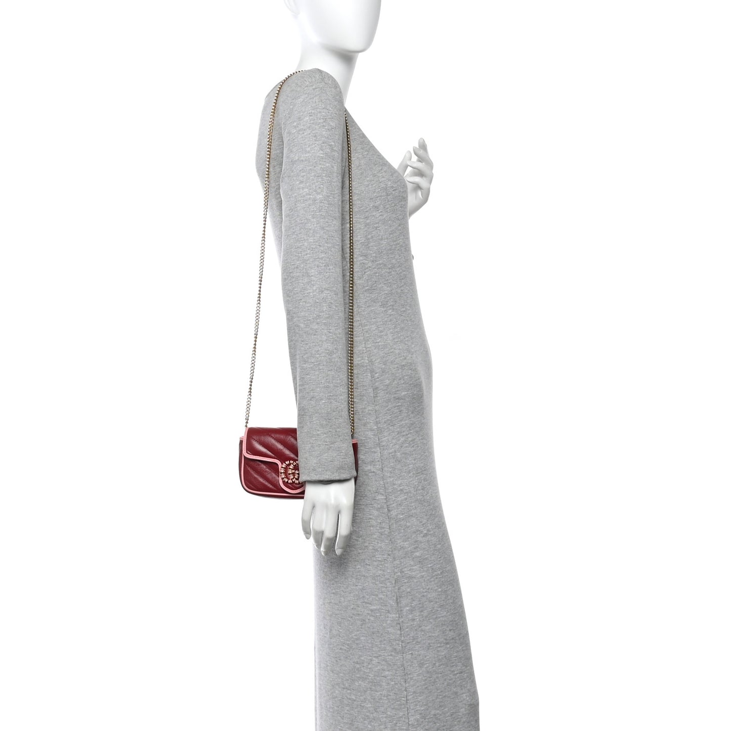 Azalea Calfskin Enamel Matelasse Diagonal Super Mini Torchon GG Marmont Shoulder Bag New Cherry Red Wild Rose