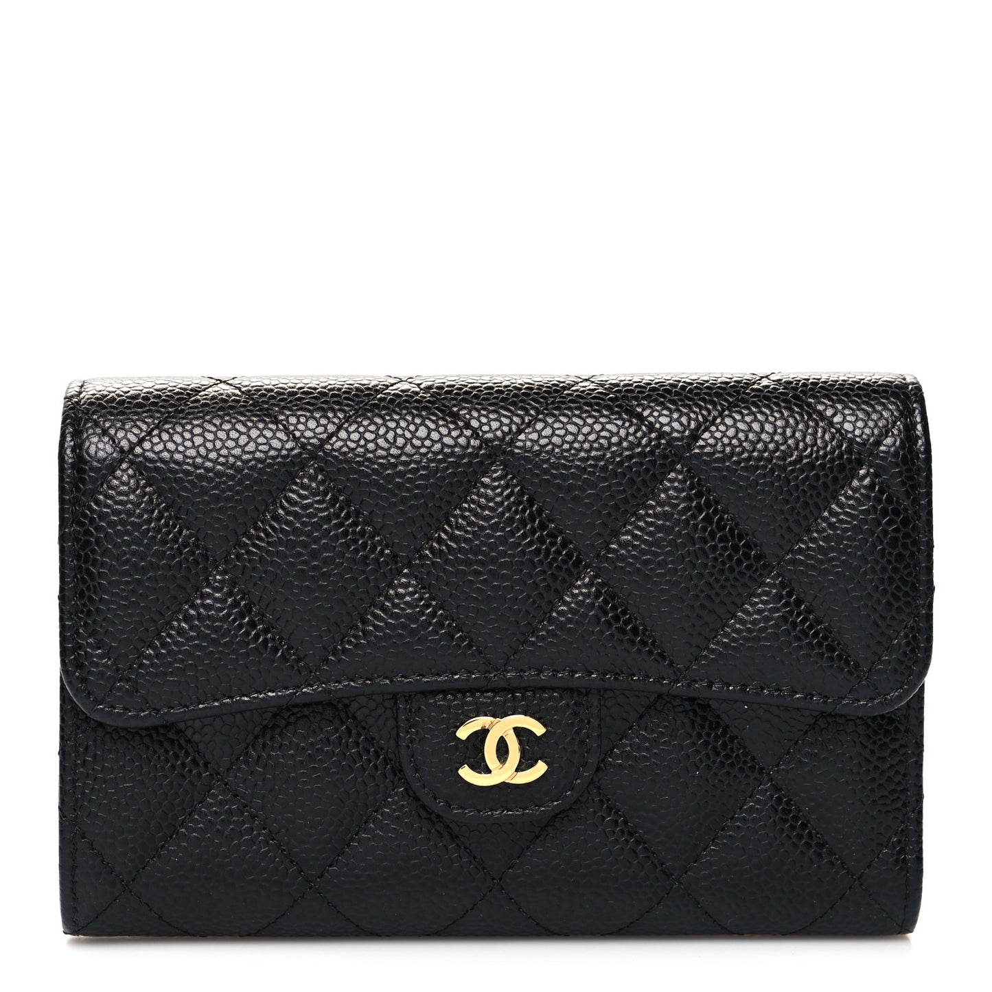 Caviar Quilted Medium Flap Wallet Black