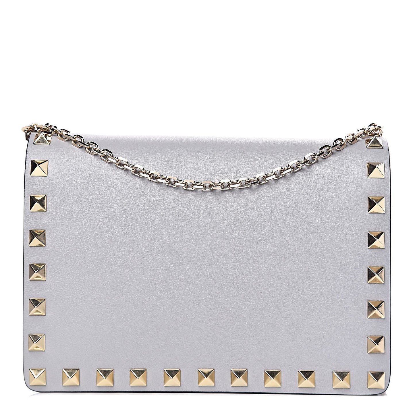 Calfskin Rockstud Wallet on Chain Pastel Grey