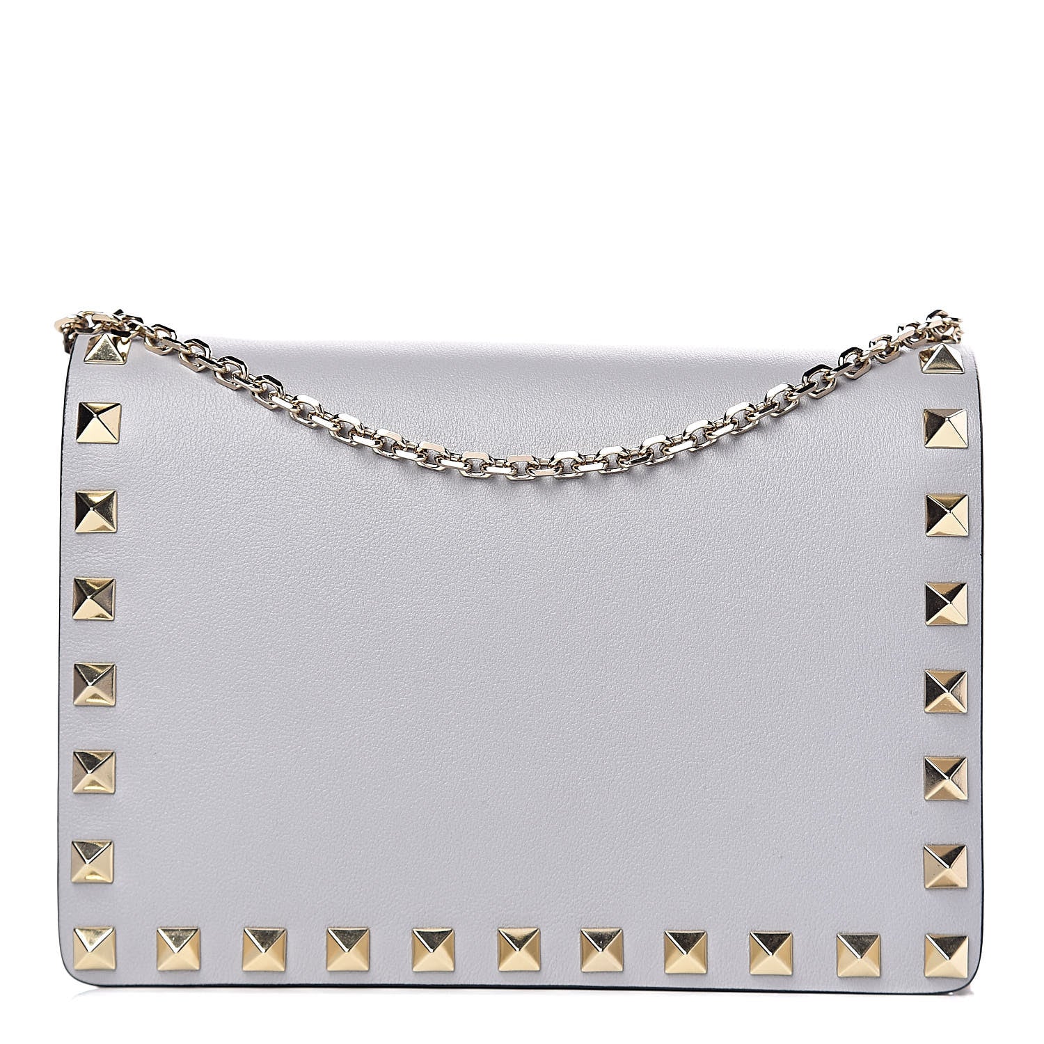 Valentino Garavani Calfskin Rockstud Wallet on Chain Pastel Grey 1 of 11