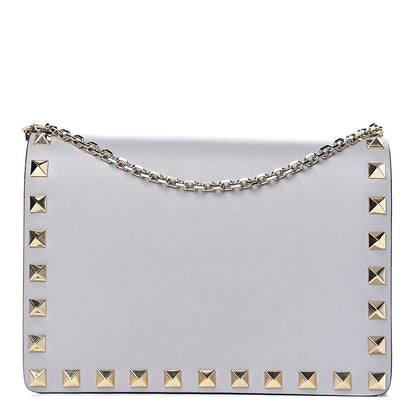 Valentino Garavani Calfskin Rockstud Wallet on Chain Pastel Grey 1 of 11