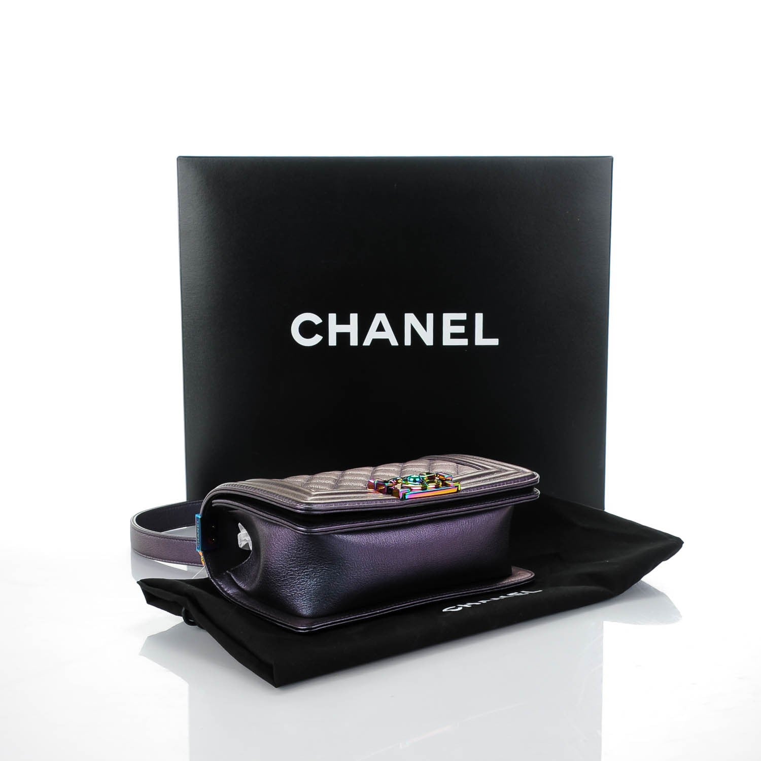 Chanel Iridescent Goatskin Quilted Small Boy Flap Purple 4 of 7