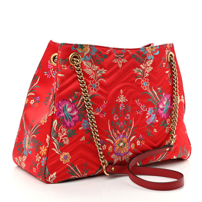 Gucci Jacquard Matelasse Floral Medium GG Marmont Tote Bag Red 3 of 11