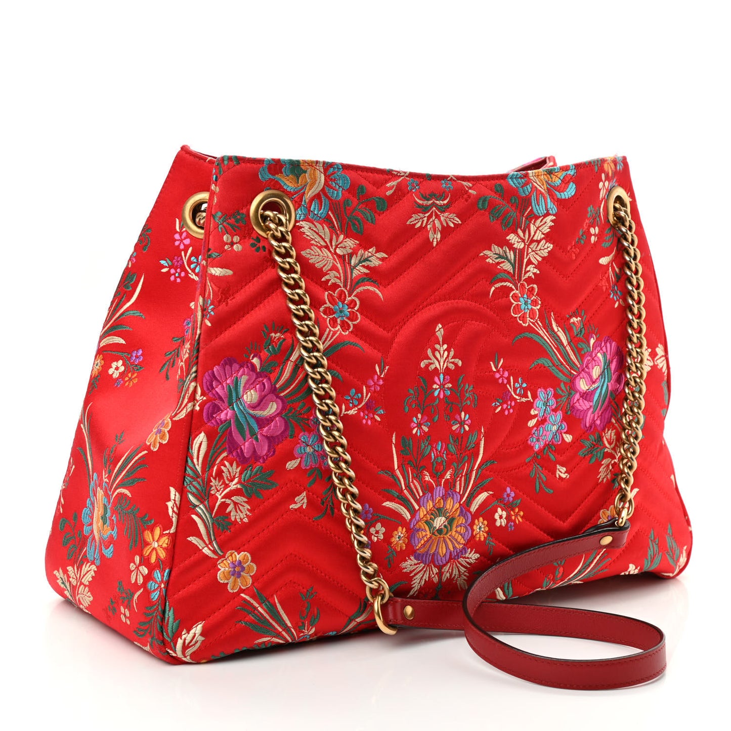 Jacquard Matelasse Floral Medium GG Marmont Tote Bag Red