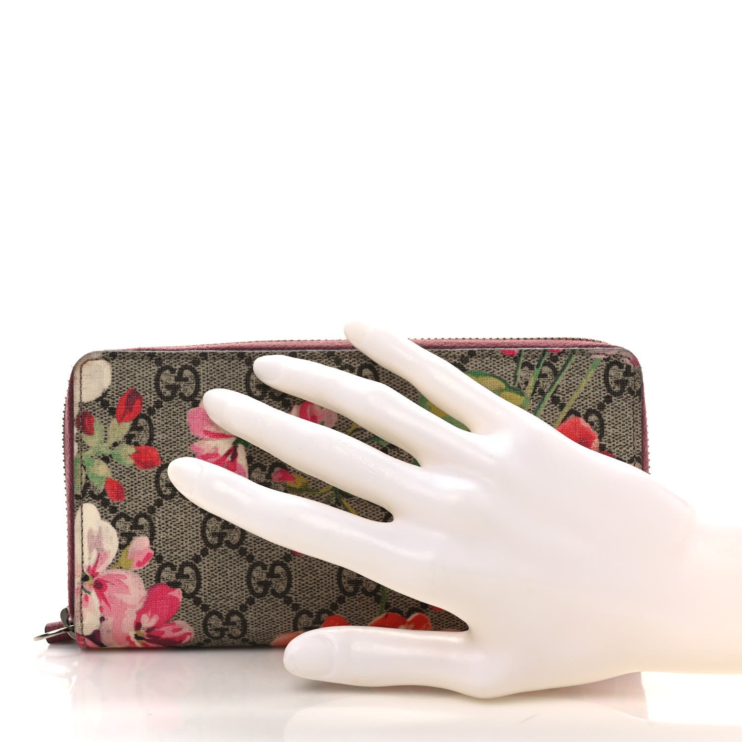Gucci GG Supreme Monogram Blooms Zip Around Wallet Beige Multicolor Dry Rose 2 of 6