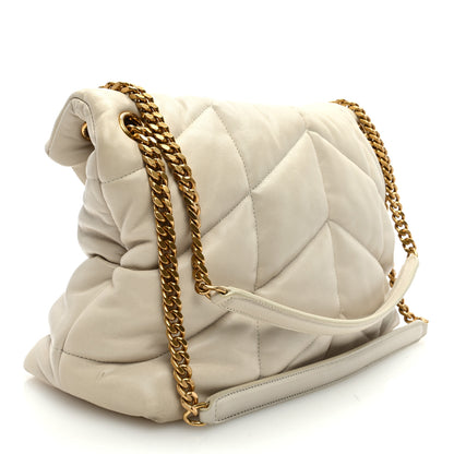 Saint Laurent Lambskin Quilted Medium Loulou Puffer Monogram Chain Satchel Crema Soft 3 of 8