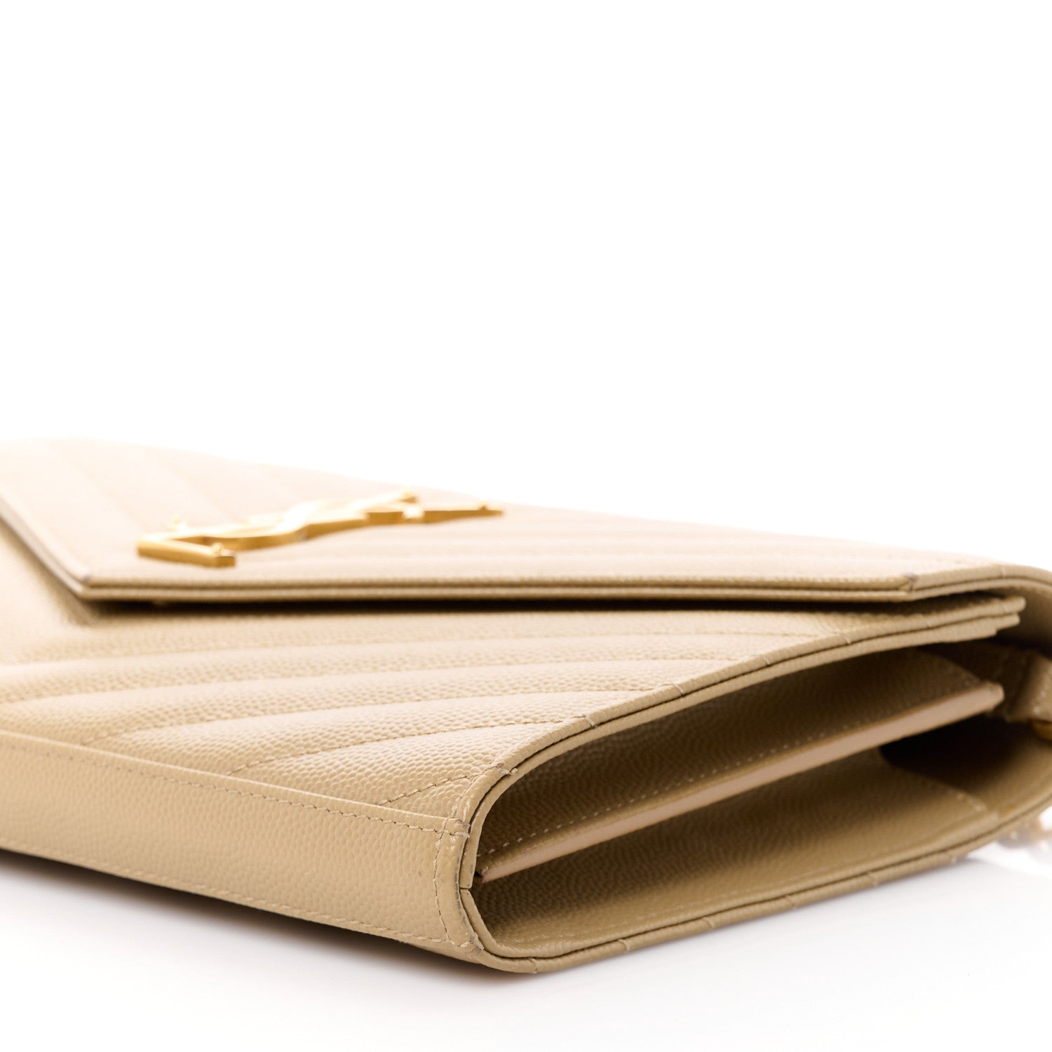 Saint Laurent Grain De Poudre Matelasse Chevron Monogram Chain Wallet Dark Latte 10 of 13