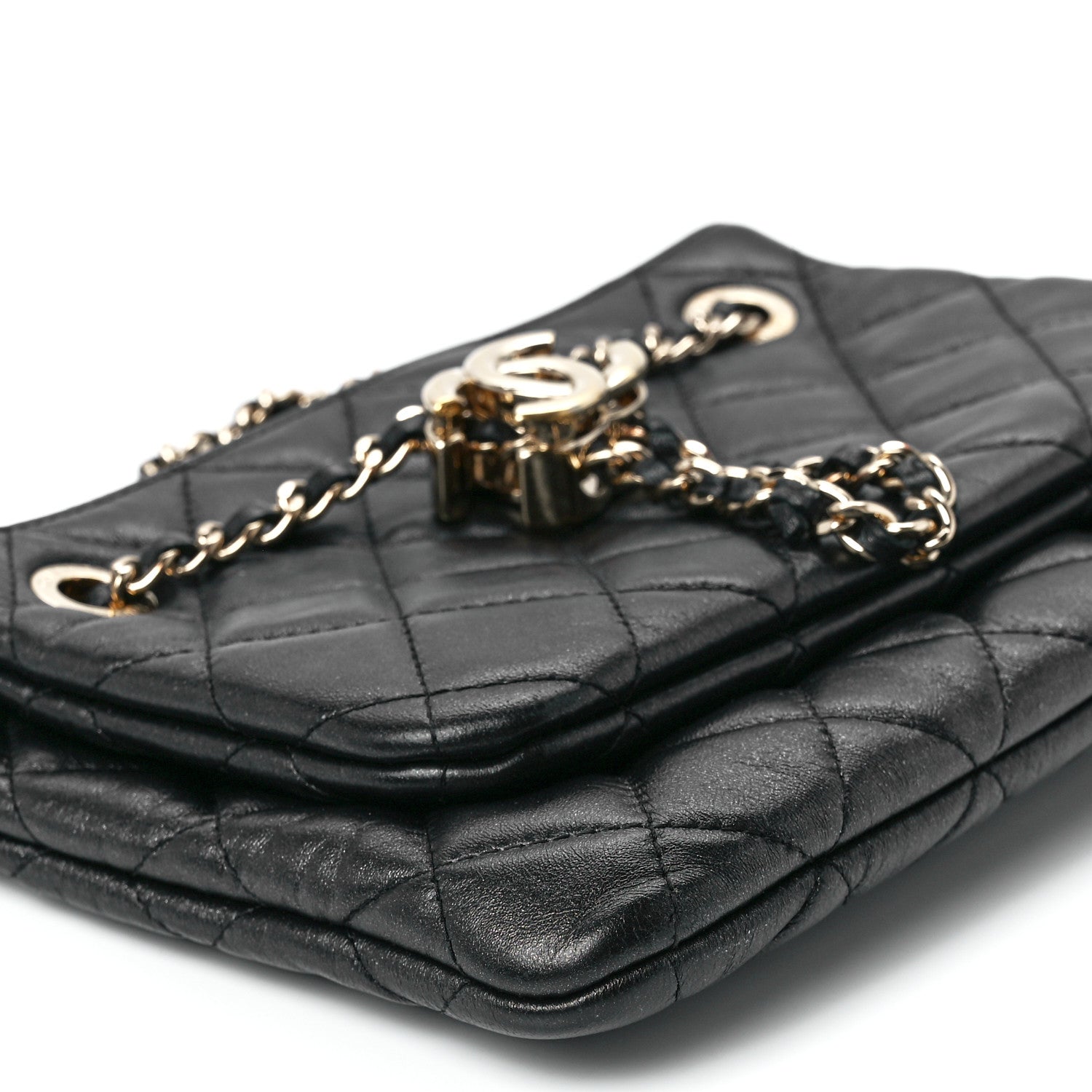 Chanel Shiny Lambskin Quilted Medium Double Case With Strap Black 10 of 12