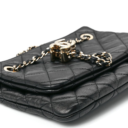 Chanel Shiny Lambskin Quilted Medium Double Case With Strap Black 10 of 12