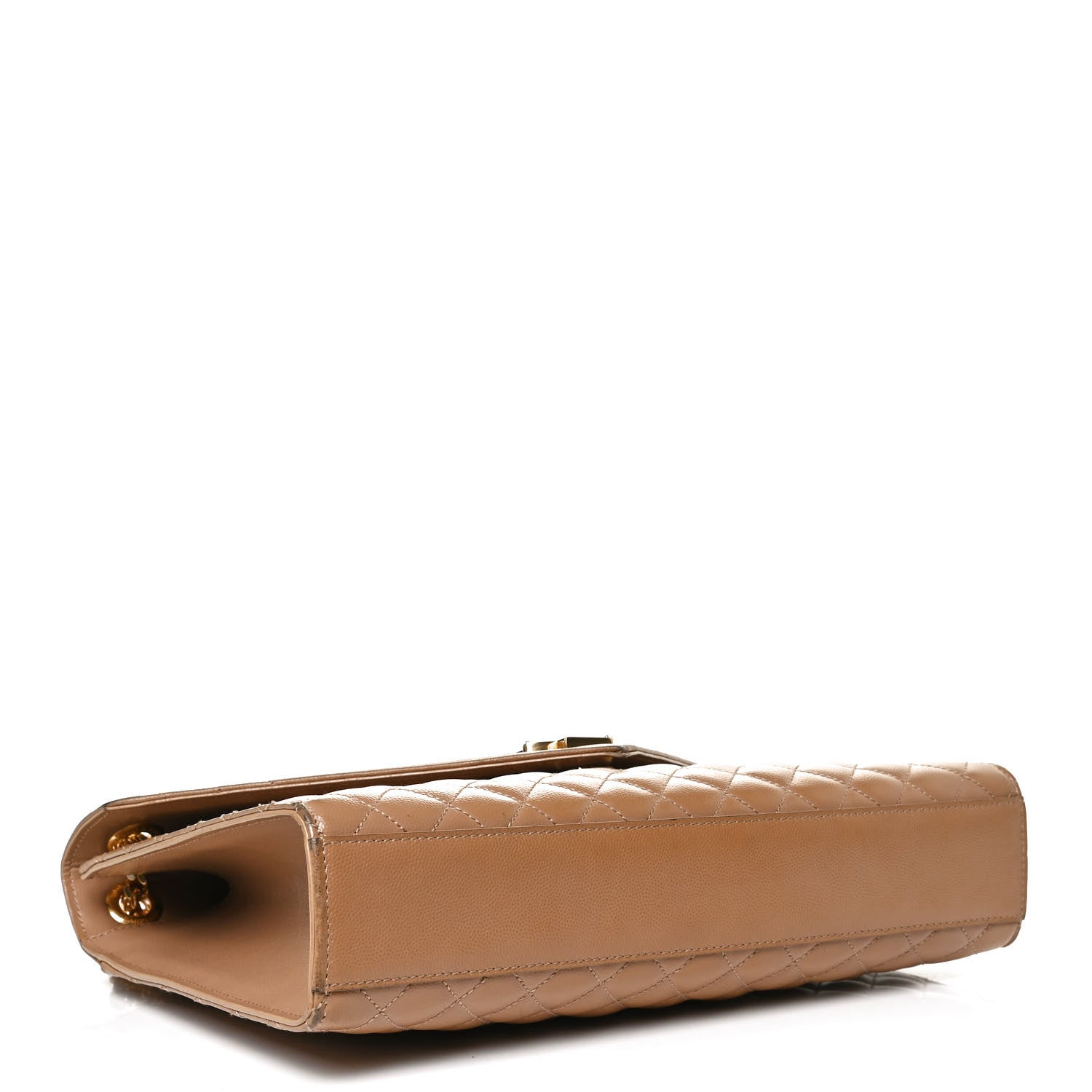 Saint Laurent Grain De Poudre Mixed Matelasse Large Triquilt Monogram Satchel Dark Beige 4 of 14