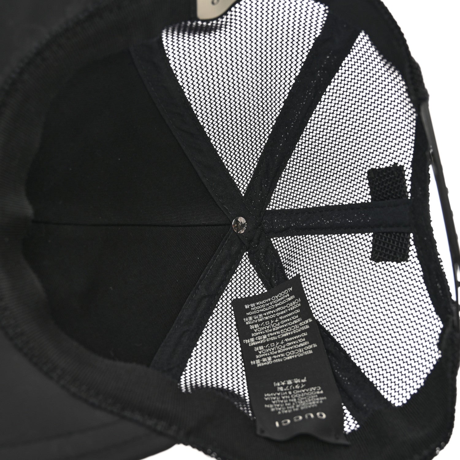 Gucci Nylon Light Mesh Dollar Calfskin GG Monogram Baseball Hat M Black 7 of 8