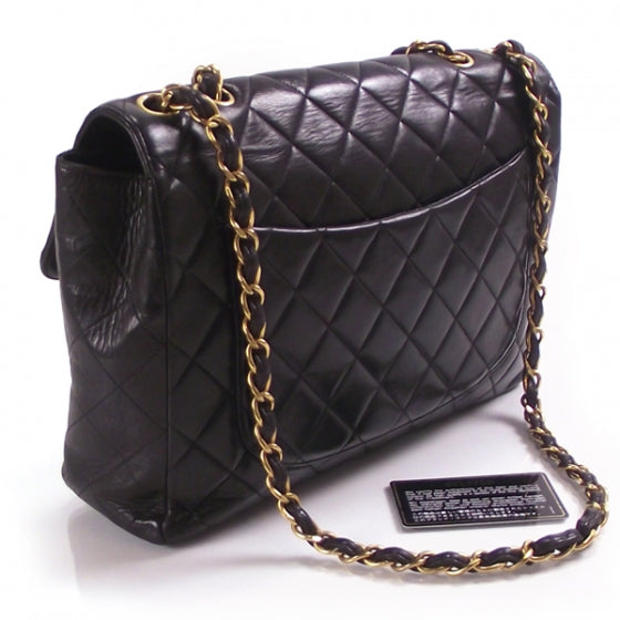 Vintage Leather Jumbo Classic Flap Black