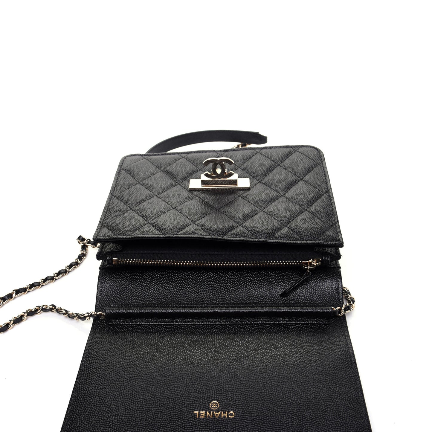 Caviar Quilted Golden Class Wallet On Chain WOC Black