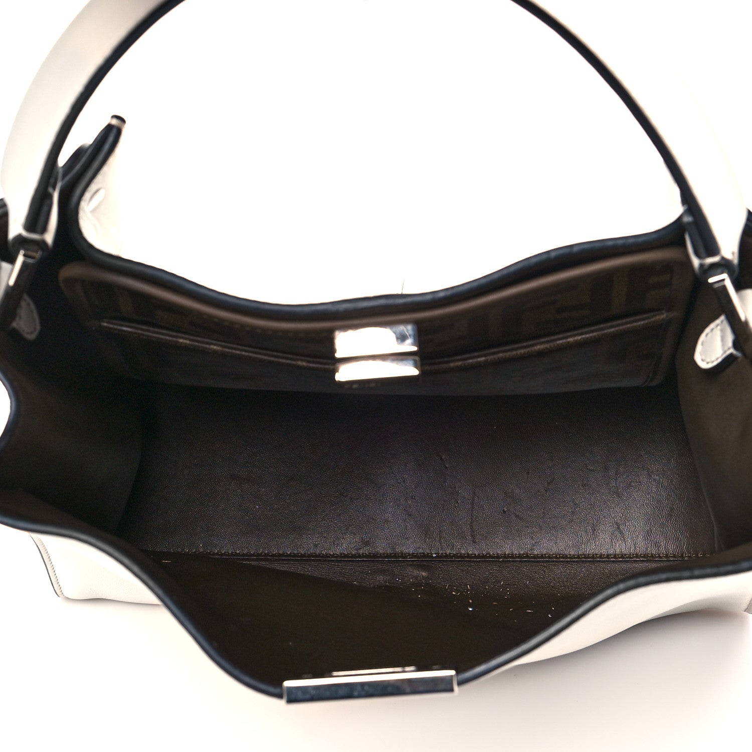 Fendi Vitello Seta Glazed Fabric FF 1974 Medium Peekaboo X-Lite White Ice Mogano Panna 4 of 18