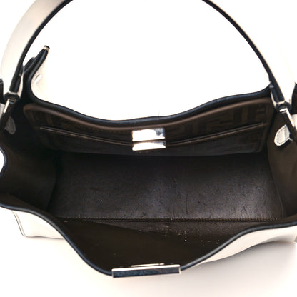 Fendi Vitello Seta Glazed Fabric FF 1974 Medium Peekaboo X-Lite White Ice Mogano Panna 4 of 18