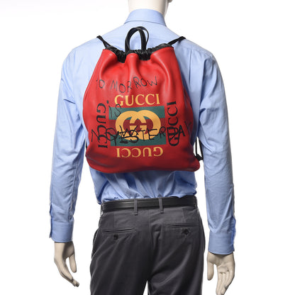 Gucci Calfskin Coco Capitan Logo Drawstring Backpack Hibiscus Red 2 of 10