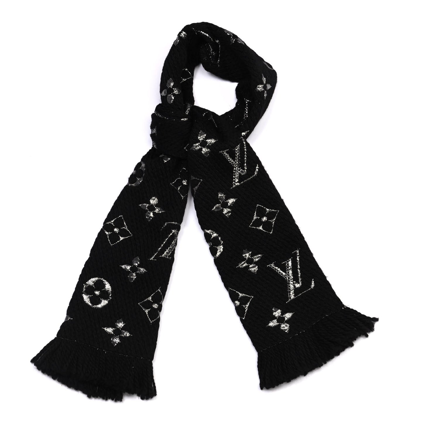 Wool Silk Logomania Shine Scarf Black