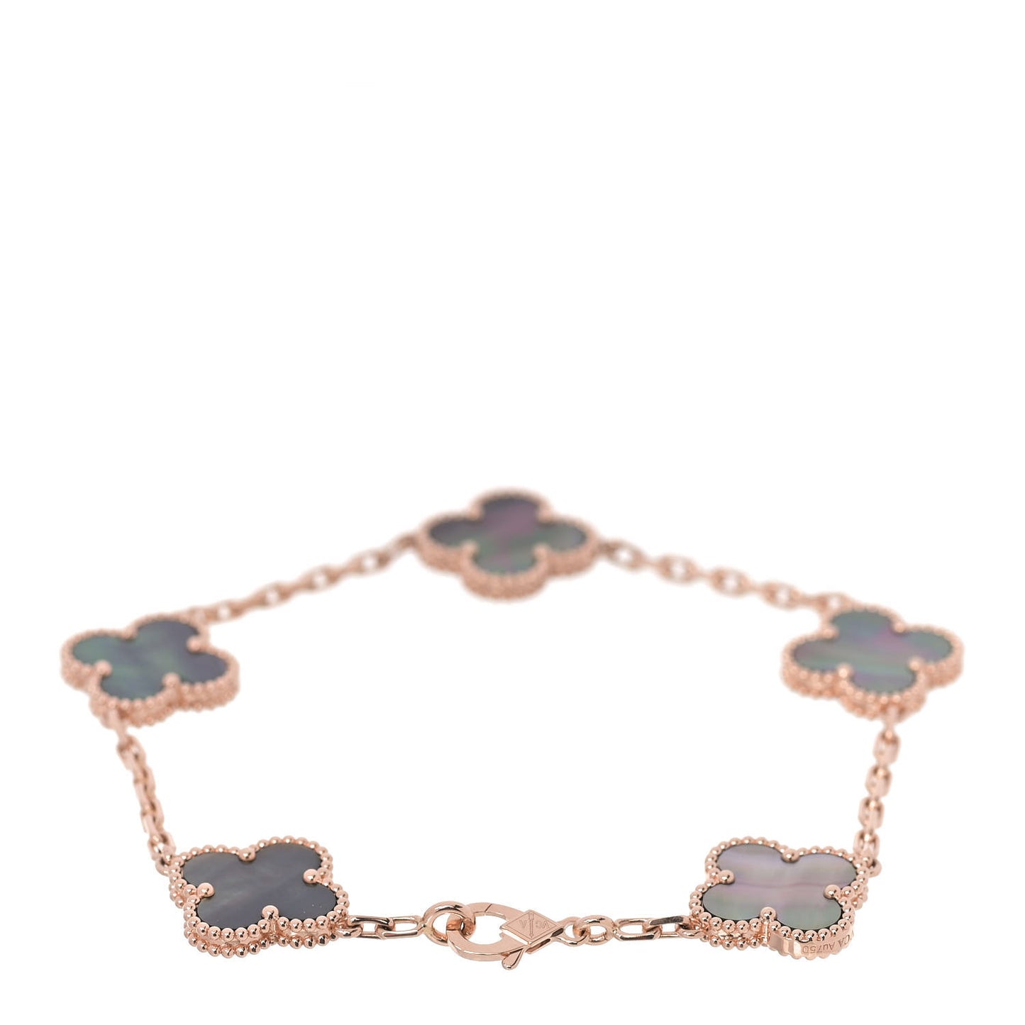 18K Rose Gold Gray Mother of Pearl 5 Motifs Vintage Alhambra Bracelet