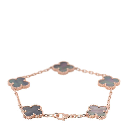 Van Cleef & Arpels 18K Rose Gold Gray Mother of Pearl 5 Motifs Vintage Alhambra Bracelet 3 of 6