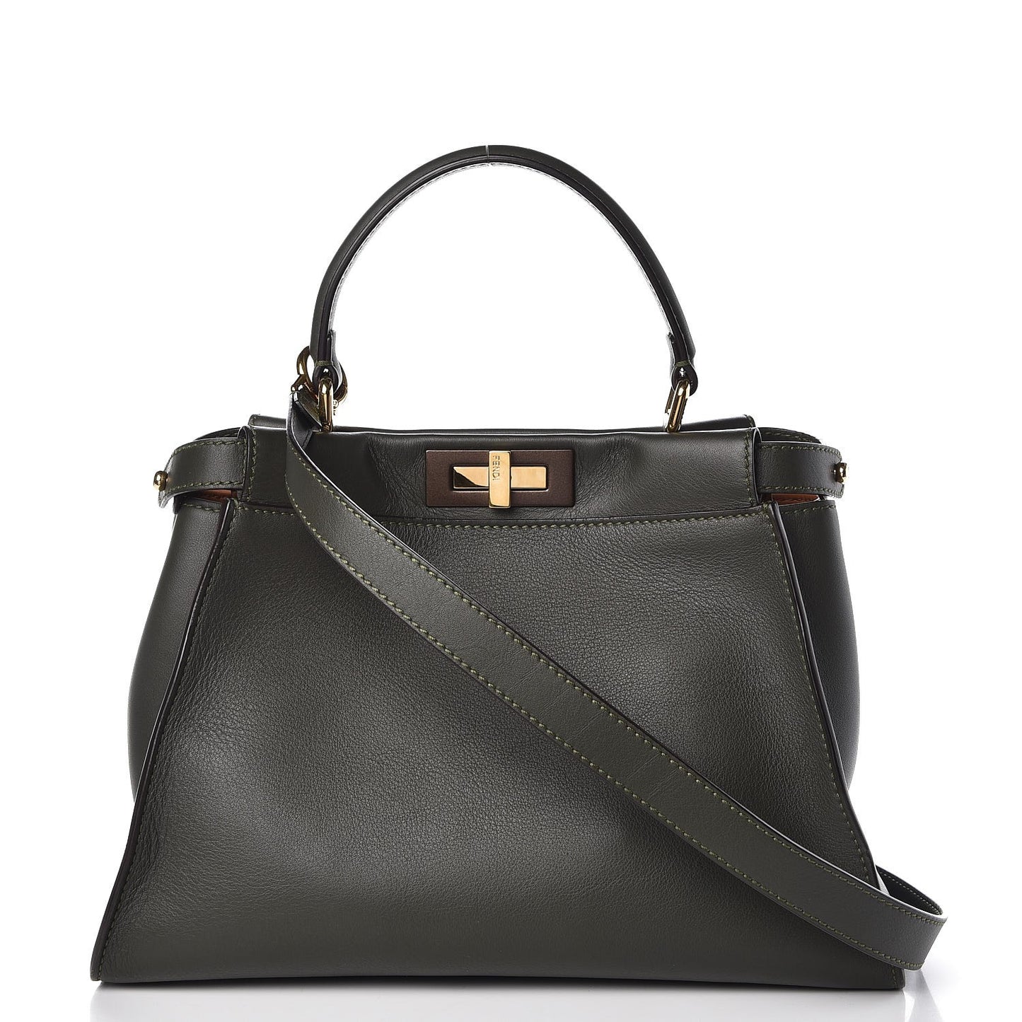 Vitello Seta Shiny Nappa Medium Peekaboo Iconic Satchel Verde Prato Makeup