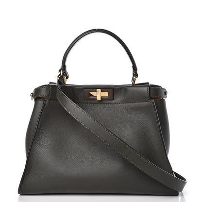 Fendi Vitello Seta Shiny Nappa Medium Peekaboo Iconic Satchel Verde Prato Makeup 1 of 11