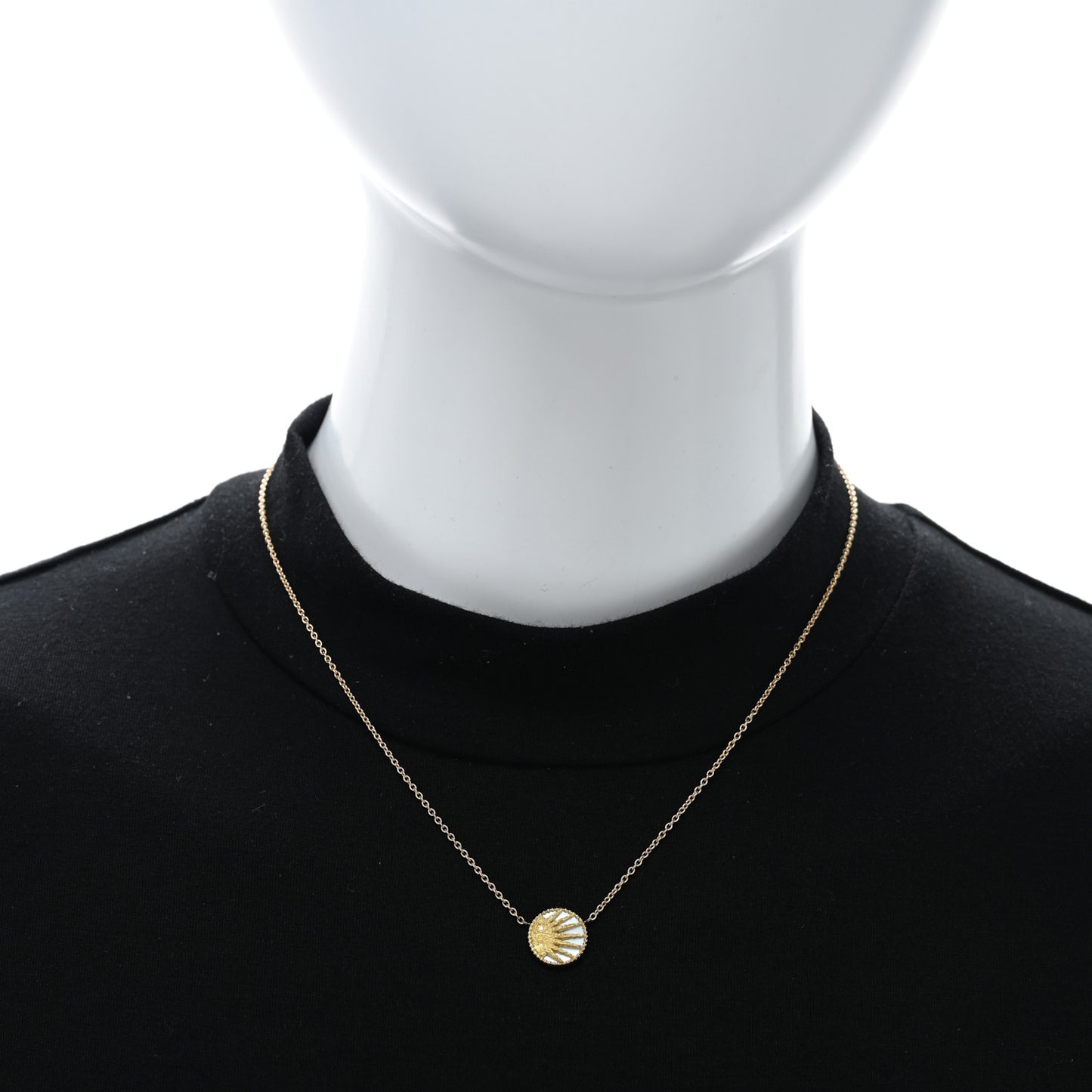 18K Yellow Gold Platinum Black Onyx Mother of Pearl Diamond Rose Celeste Pendant Necklace