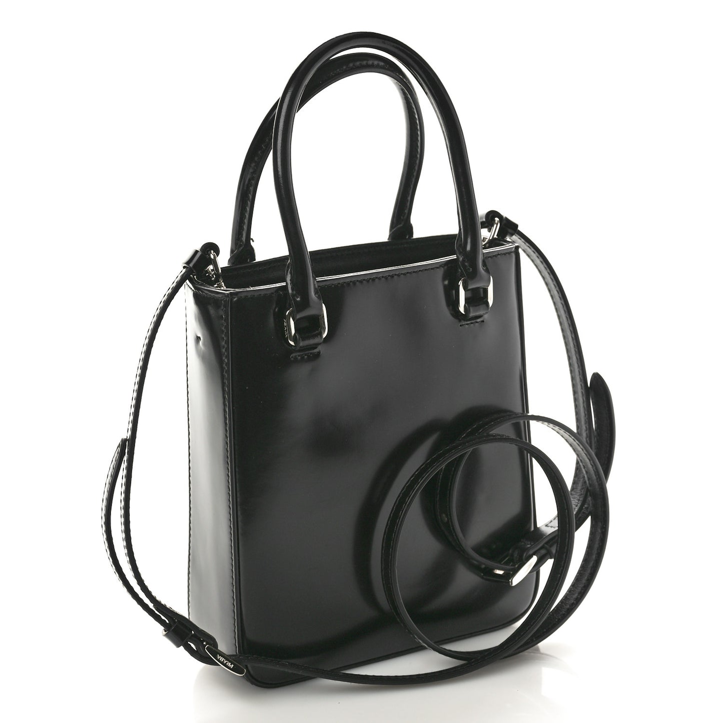 Spazzolato Metal Triangle Logo Small Double Handle Crossbody Tote Black