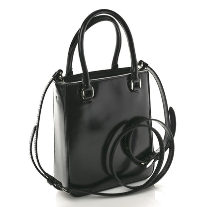 Prada Spazzolato Metal Triangle Logo Small Double Handle Crossbody Tote Black 3 of 10