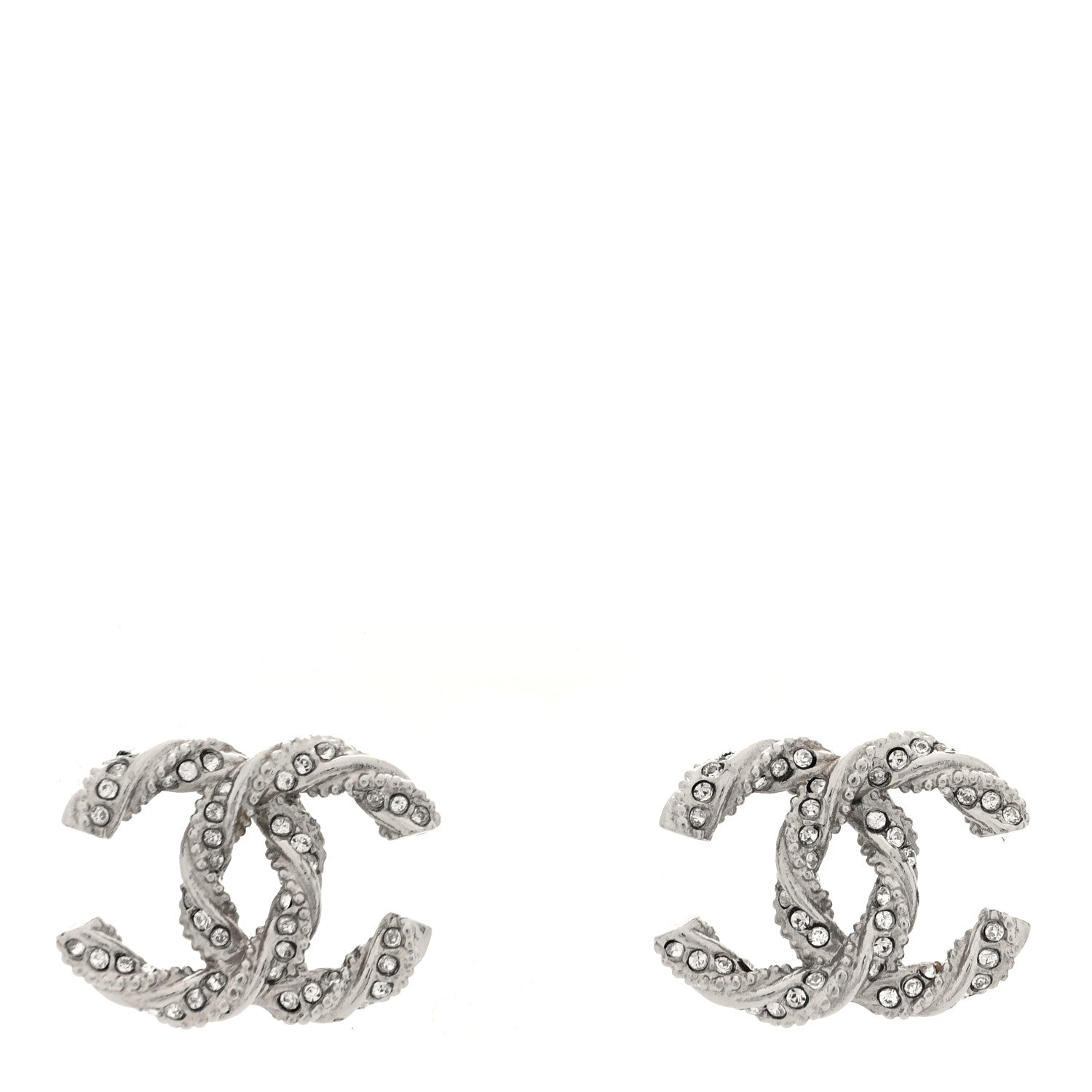 Chanel Crystal Twisted CC Earrings Silver 1 of 4
